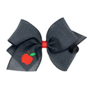Apple Embroidered Linen Hair Bow | Girls Back-to-School Bow | WeeStay™ Clip | Bossier City, LA