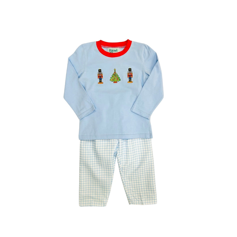 Hazel Blue Blue Check Nutcracker Applique Pant Set
