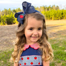 Apple Embroidered Linen Hair Bow | Girls Back-to-School Bow | WeeStay™ Clip | Bossier City, LA