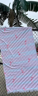 Bows & Stripes Beach Towel – Pink Bow Microfiber Beach Towel with Fringe
