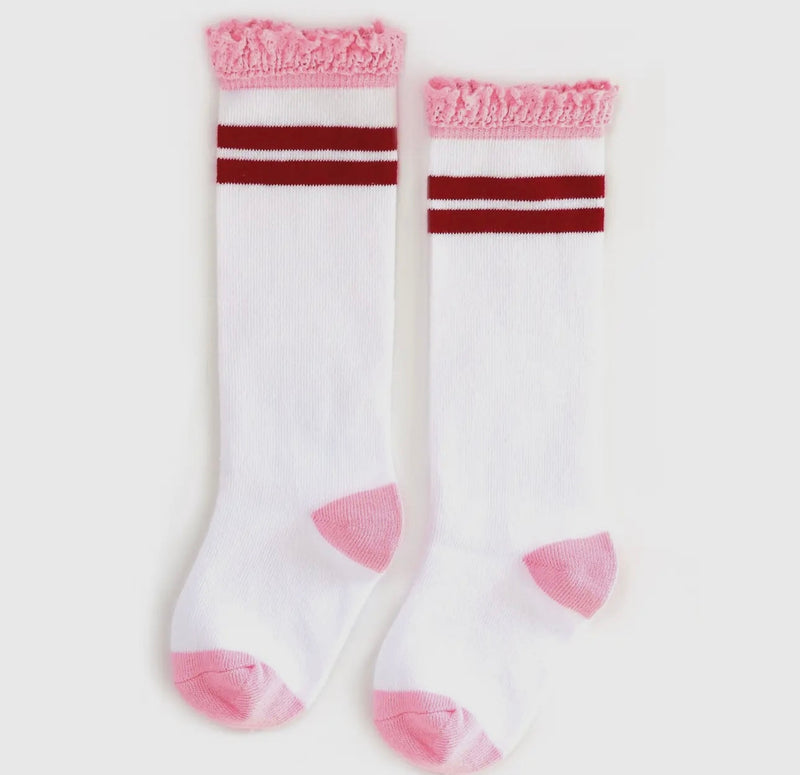 Cherry stripe lace top knee high socks