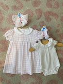 Pink Gingham Pima Cotton Baby Dress with Peter Pan Collar | Boutique Baby Girl Dress | Bossier City, LA