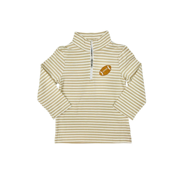 Hazel Blue Tan Stripe Football Embroidered Pullover