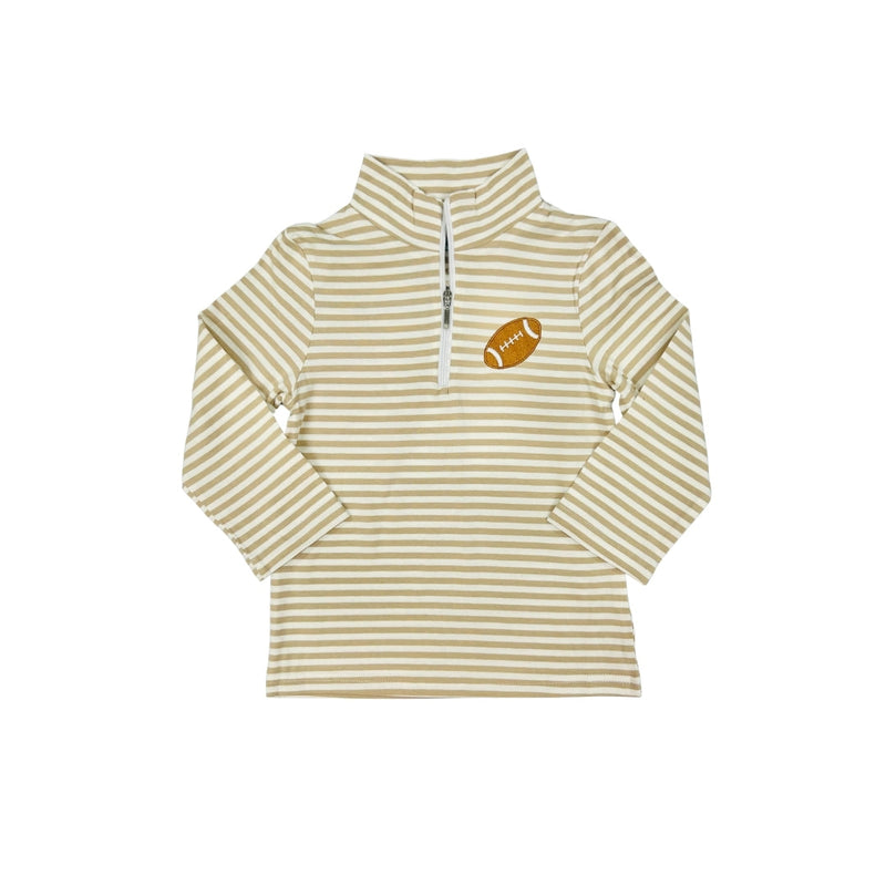 Hazel Blue Tan Stripe Football Embroidered Pullover