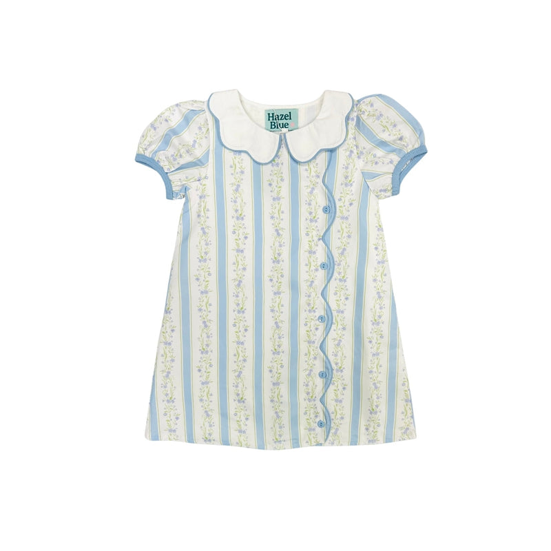 PRE ORDER - Hazel Blue Floral Dress with Scallop Trim
