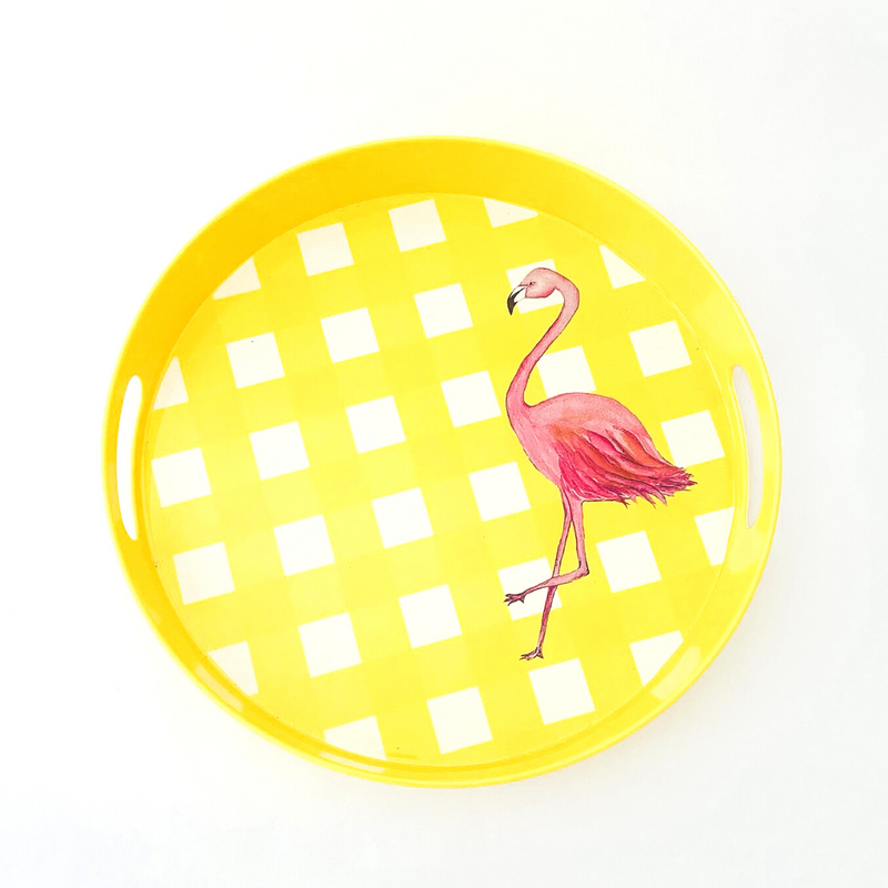 Flamingo Yellow Melamine Serving Tray with Handles | Fun Pool & Patio Decor