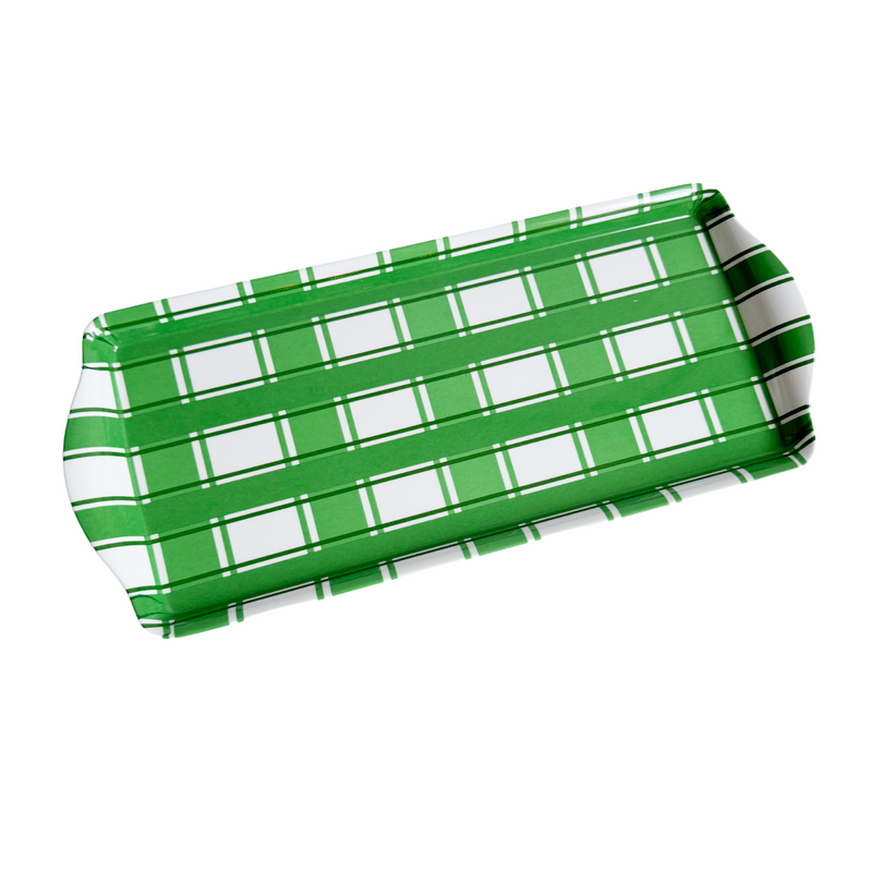 Green Plaid Gingham Reusable Melamine Party Tray for Appetizers & Desserts