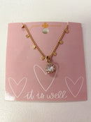 “It Is Well” Gold Disc Chain with Crystal Charm Necklace