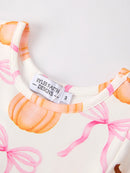 PREORDER Fall Halloween & Thanksgiving Pumpkin Bow Print Long Sleeve Dress