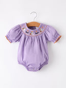 Purple Halloween Smock Embroidery Baby Girl Romper
