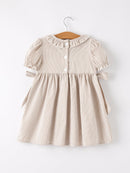 Fall Thanksgiving Pumpkin Embroidery Smock Plaid Girls Dress