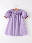 Purple Halloween Smock Embroidery Baby Girl Dress