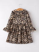 Fall Pumpkin Leopard Print Autumn Girls Ruffle Two-Piece Dress