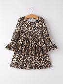 Fall Pumpkin Leopard Print Autumn Girls Ruffle Two-Piece Dress