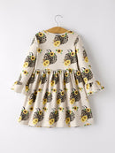 Fall Pumpkin Leopard Print Autumn Girls Ruffle Two-Piece Dress