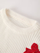 Mommy & Me Winter Girls Bow Sequins Pullover Sweater