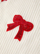 Mommy & Me Winter Girls Bow Sequins Pullover Sweater