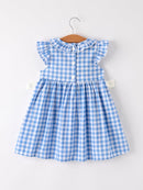 Fall Thanksgiving& Halloween Blue Pumpkin Smock Embroidery Baby Girl Dress