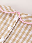 Fall Thanksgiving Lapel Plaid Chick Embroidery Smocking Bow Baby Girls Romper