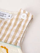Fall Thanksgiving Apricot Plaid Chick Embroidery Smocking Baby Boys Romper