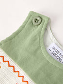 Fall Thanksgiving Chicken Smock Embroidered Green Boys Romper