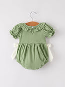 Fall Thanksgiving Chicken Smock Embroidered Green  Baby Girl Romper