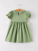 Fall Thanksgiving Chicken Smock Embroidered Green  Baby Girl Dress