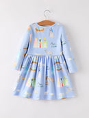 Winter Christmas Nativity Print Girls Long Sleeve Dress