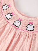 Autumn Halloween Light Pink Ghost Embroidery Smock Girl Dress