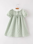 Fall Halloween & Thanksgiving Pumpkin Applique Plaid Green Girls Dress