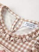 Christmas Vintage-Style Plaid Dress with Embroidered Gingerbread and Bows