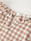 Christmas Vintage-Style Plaid Dress with Embroidered Gingerbread and Bows
