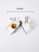 Halloween Pumpkin Hair Bows: White Ribbon Design（2PCS）