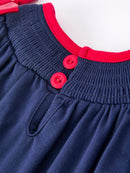 Christmas Holiday Celebration Baby Girls Romper: Navy with Santa Sleigh