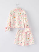 Thanksgiving Pink Pumpkin Floral Print Pajama Set