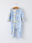 Blue Christmas Nativity Pattern Baby Girls Romper with Ruffles