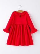 Christmas Smocked Dress with Green Bow and Tree Embroidery
