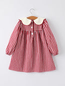 Christmas Embroidered Christmas Tree Plaid Girls Dress