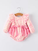 Girls Pink Bow Print Long Sleeves Romper