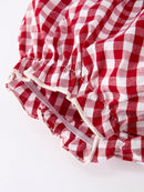 Christmas Tree Embroidery Red Gingham Long Sleeve Baby Girl Bloomers Set