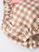 Christmas Vintage-Style Plaid Embroidered Gingerbread and Bows Girls Romper