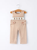 Christmas Vintage-Style Plaid Embroidered Gingerbread and Bows Boy Romper