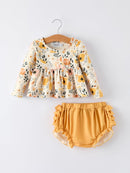 Floral Print Baby Girls Long Sleeve Top with Ruffle Bloomers Set