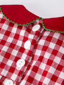Baby Girls Christmas Outfit – Red Plaid Romper with Tree Bow Accents