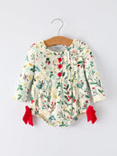 Baby Girls Christmas Romper – Holiday Bow Long Sleeve Outfit