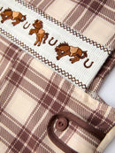 Western Horse Embroidered Smocked Plaid Baby Boy Romper