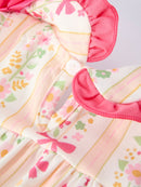 Spring Floral Bow Ruffle Girl Bloomer Set