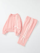 Girls Bow Trim Sweatshirt and Pants Set
