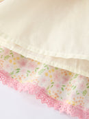 Spring Floral Girls Ruffle Dress With Bow Straw Hat Set