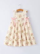 Lace-trimmed Bow Girls' Dress-Pink/Blue